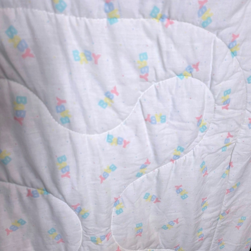 Cuddle Time "Baby" Blanket Quilted Pastel Baby Print Nursery Decor Crib Blanket